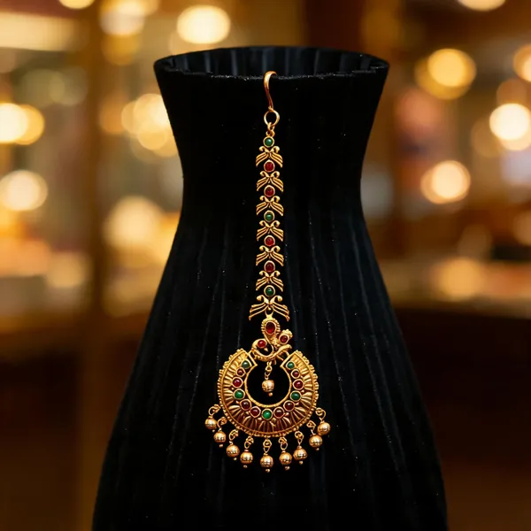 Antique_Gold_Plated_Maang_Tikka_Green