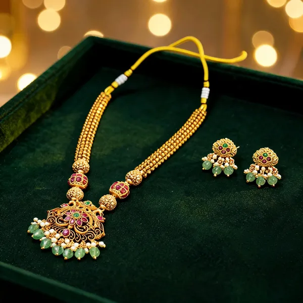 Peacock_Flower_Design_Temple_Haaram_Design_Green