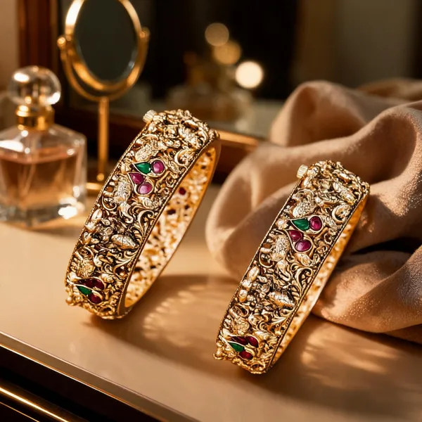Handcrafted_Gold_Plated_Paired_Bangles_Green