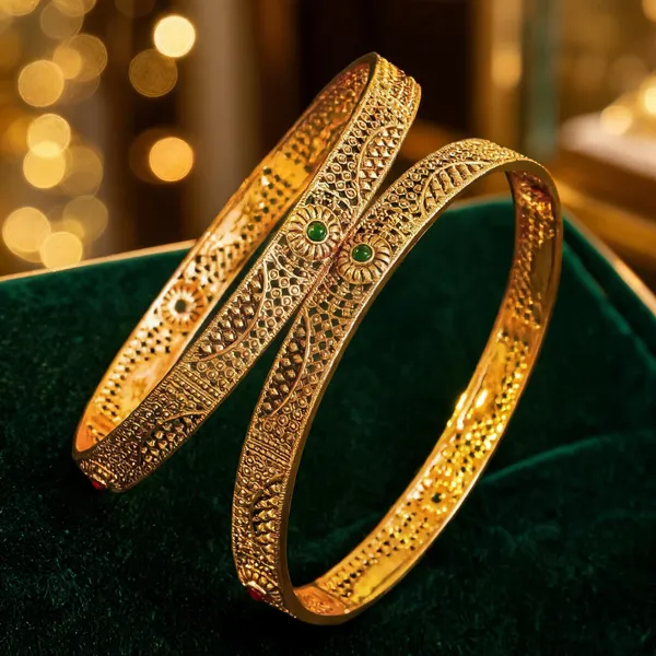 Carved_Antique_Temple_Bangle_Green_Pack_Of_2