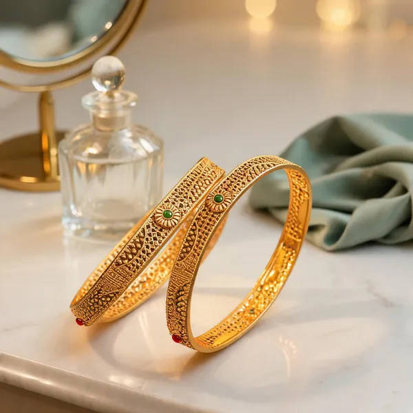 Carved_Antique_Temple_Bangle_Green_Pack_Of_2
