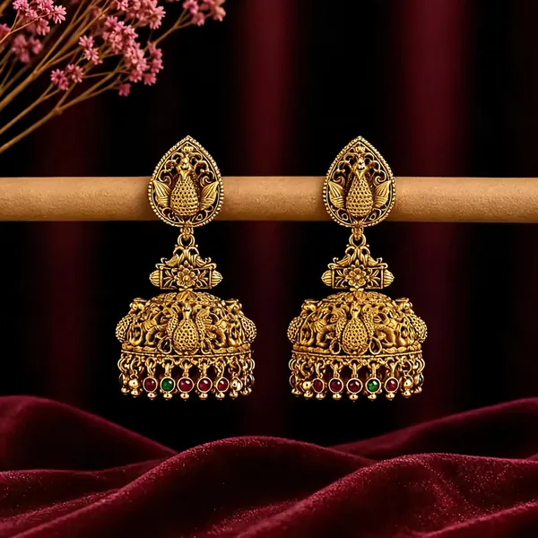 Grand_Peacock_Traditional_Jhumka_Red