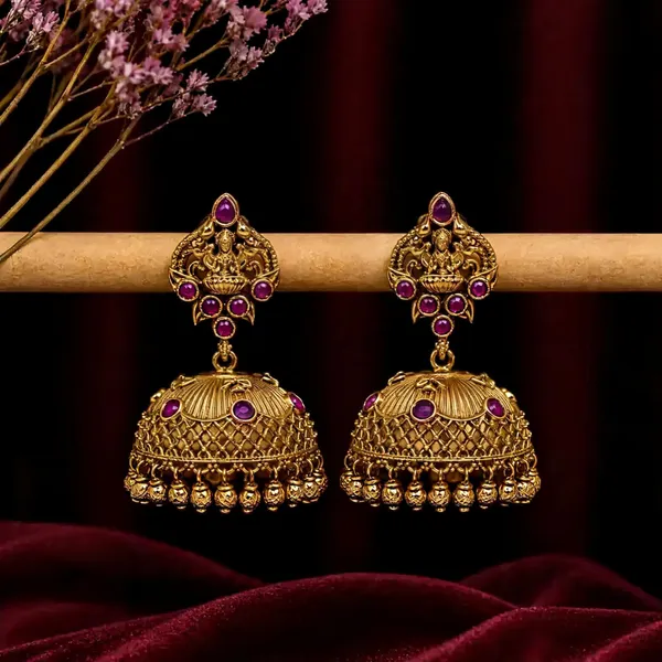 Antique_Gold_Plated_Lakshmi_Jhumka_Red