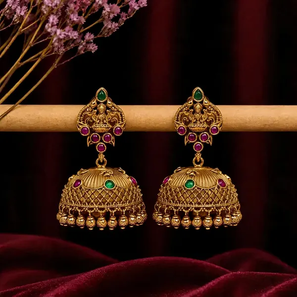 Antique_Gold_Plated_Lakshmi_Jhumka_Green