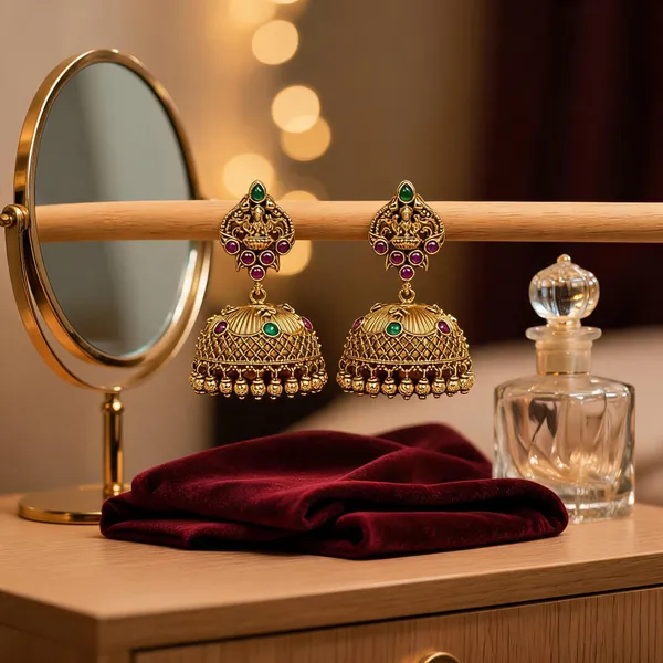 Antique_Gold_Plated_Lakshmi_Jhumka_Green