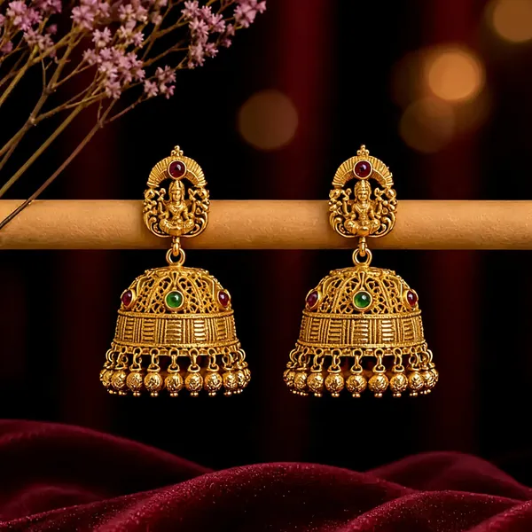 Elegant_Lakshmi_Antique_Gold_Plated_Jhumka_Red