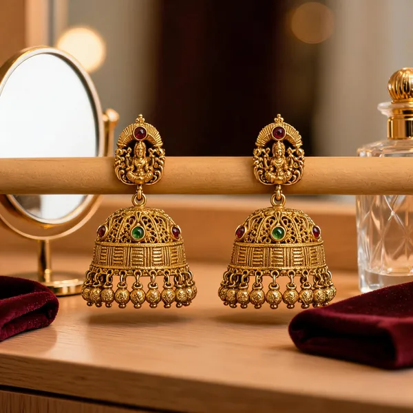 Elegant_Lakshmi_Antique_Gold_Plated_Jhumka_Red
