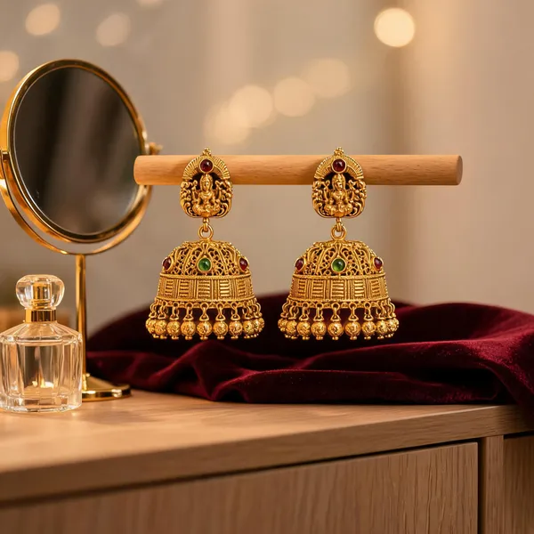 Elegant_Lakshmi_Antique_Gold_Plated_Jhumka_Green