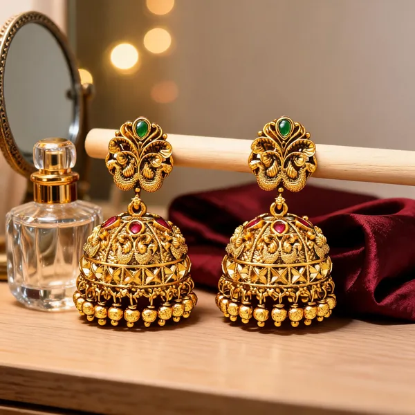Majestic_Peacock_Antique_Gold_Plated_Jhumka_Green