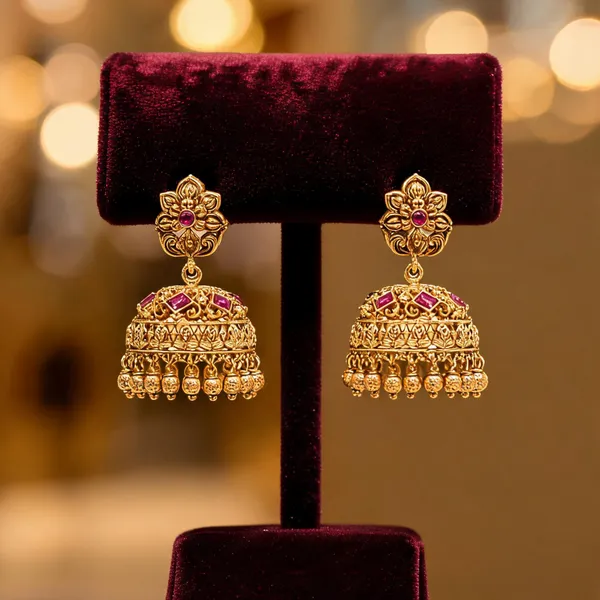 Antique_Gold_Plated_Jhumka_Red