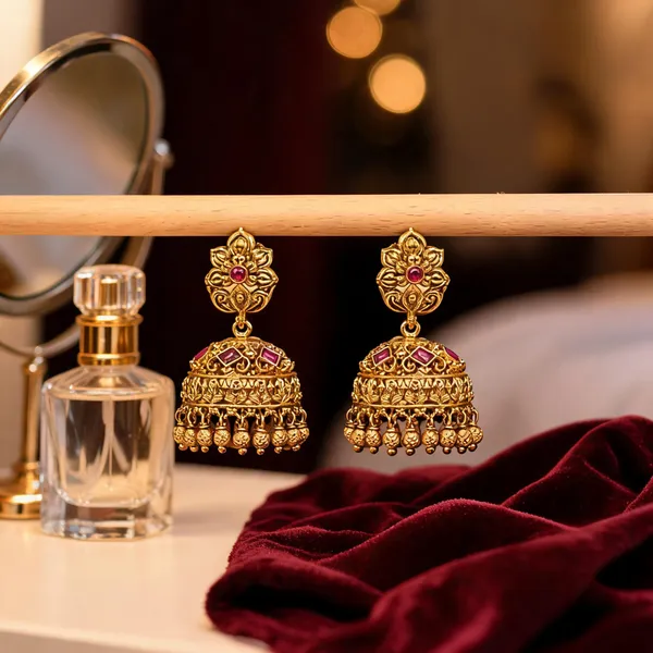 Antique_Gold_Plated_Jhumka_Red