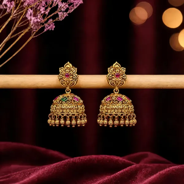 Antique_Gold_Plated_Jhumka_Green
