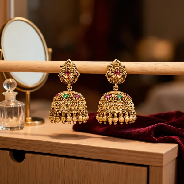 Antique_Gold_Plated_Jhumka_Green
