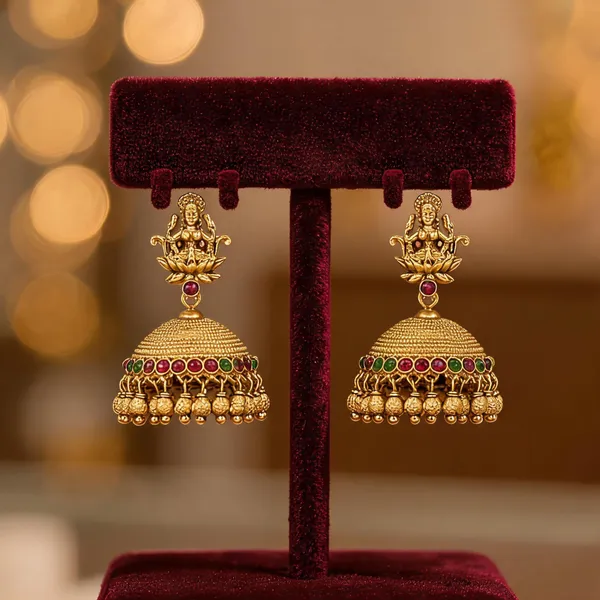 Antique_Finish_Gold_Plated_Jhumka_Red