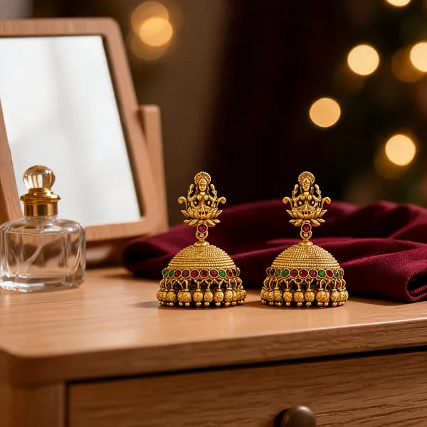 Antique_Finish_Gold_Plated_Jhumka_Green