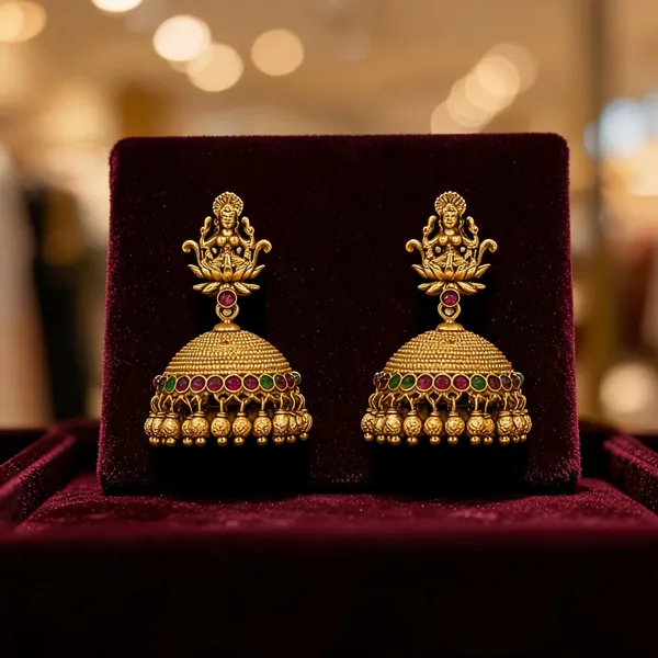 Antique_Finish_Gold_Plated_Jhumka_Green