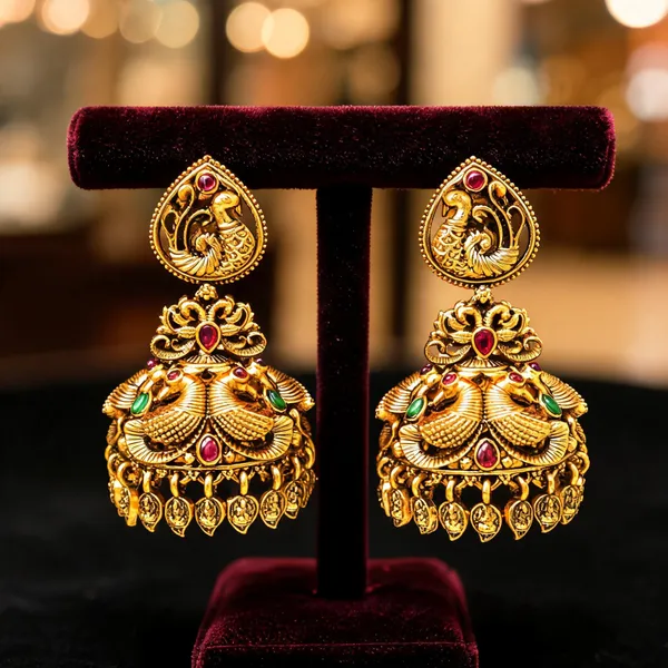Antique_Finish_Peacock_Gold_Plated_Jhumka_Green