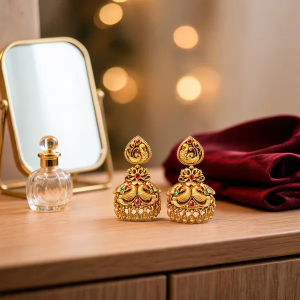 Antique_Finish_Peacock_Gold_Plated_Jhumka_Green