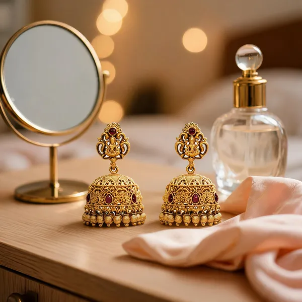 Antique_Temple_Gold_Plated_Jhumka_Red
