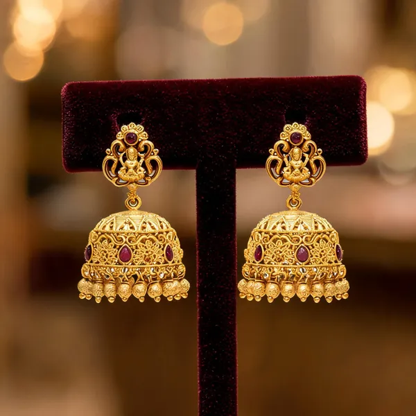 Antique_Temple_Gold_Plated_Jhumka_Red