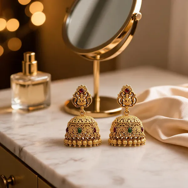 Antique_Temple_Gold_Plated_Jhumka_Green