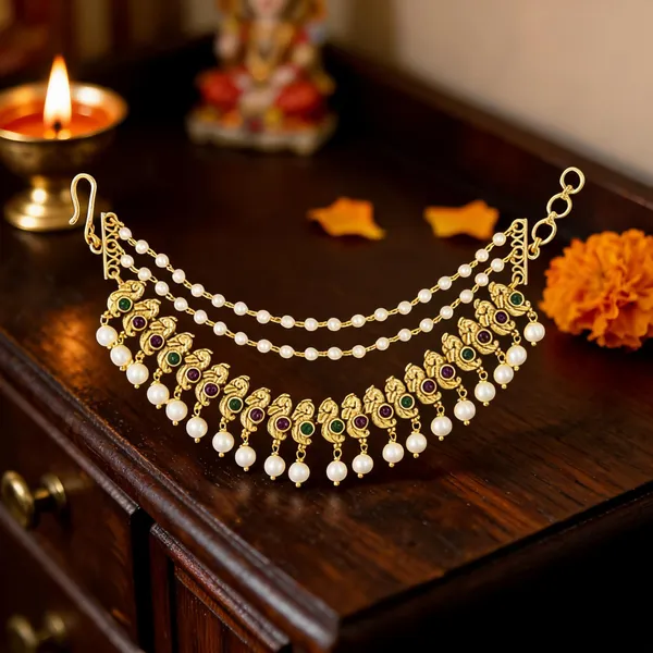 Temple_Heritage_Gold_Plated_Ear_Chain_Green