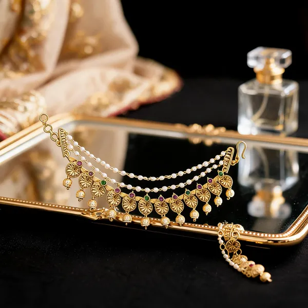 Beautiful_Gold_Plated_Ear_Chain_Green