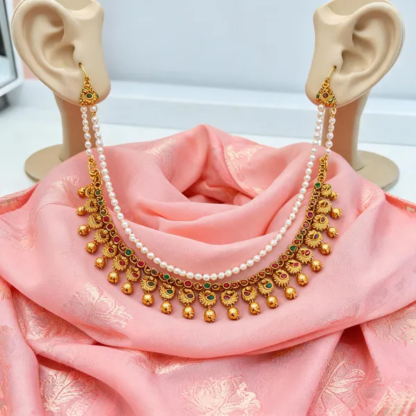 Royal_Look_Gold_Plated_Ear_Chain_Green