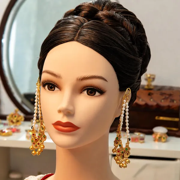 Royal_Look_Gold_Plated_Ear_Chain_Green