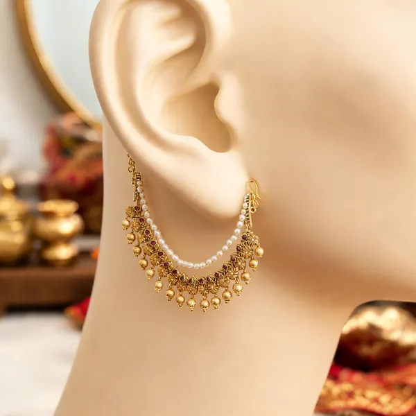 Antique_Temple_Design_Ear_Chain_Red