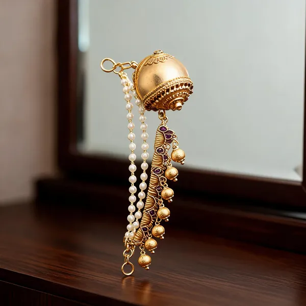 Graceful_Lotus_Design_Gold_Plated_Ear_Chain_Red