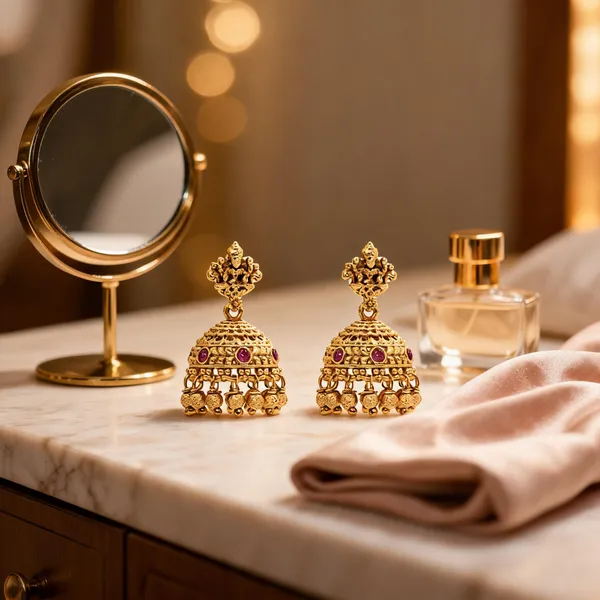 Antique_Lakshmi_Gold_Finish_Jhumka_Red