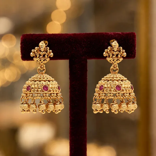 Antique_Lakshmi_Gold_Finish_Jhumka_Red