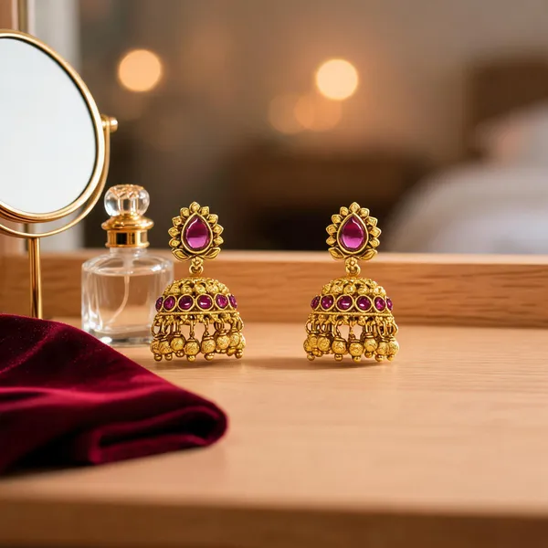 Antique_Small_Leaf_Petal_Jhumka_Red