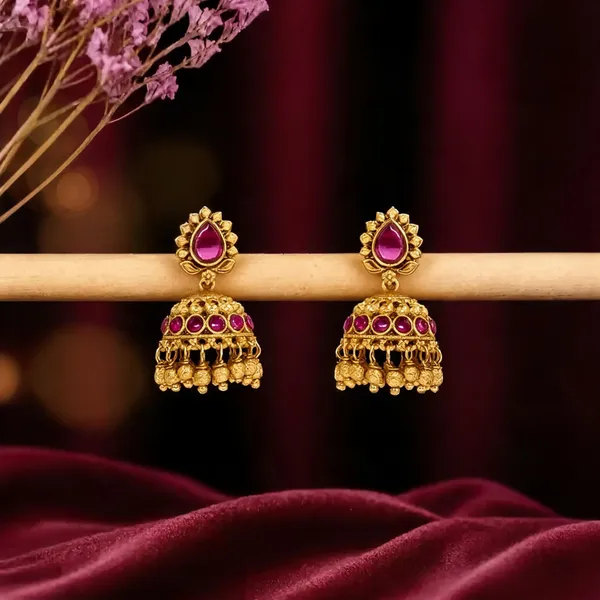 Antique_Small_Leaf_Petal_Jhumka_Red