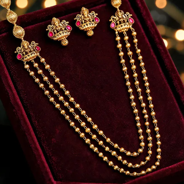 Antique_Three_Layer_Lakshmi_Necklace_Set_Red