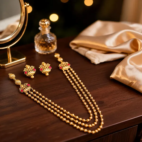 Antique_Three_Layer_Lakshmi_Necklace_Set_Red