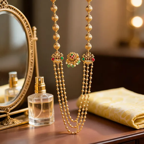 Antique_Three_Layer_Lakshmi_Necklace_Set_Green