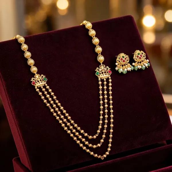 Antique_Three_Layer_Lakshmi_Necklace_Set_Green