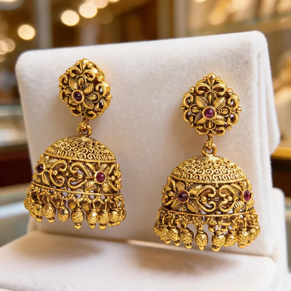 Antique_Gold_Plated_Temple_Jhumka_Red