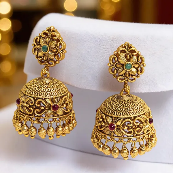 Antique_Gold_Plated_Temple_Jhumka_Green