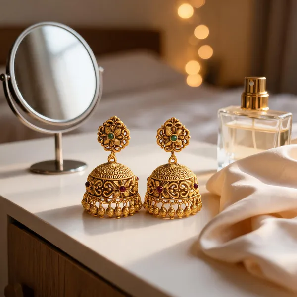 Antique_Gold_Plated_Temple_Jhumka_Green