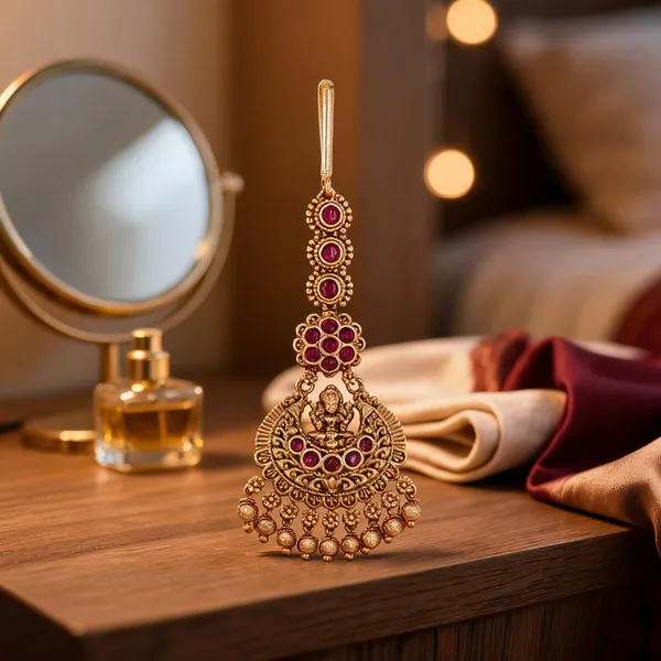 Handcrafted_Lakshmi_Temple_Maang_Tikka_Red