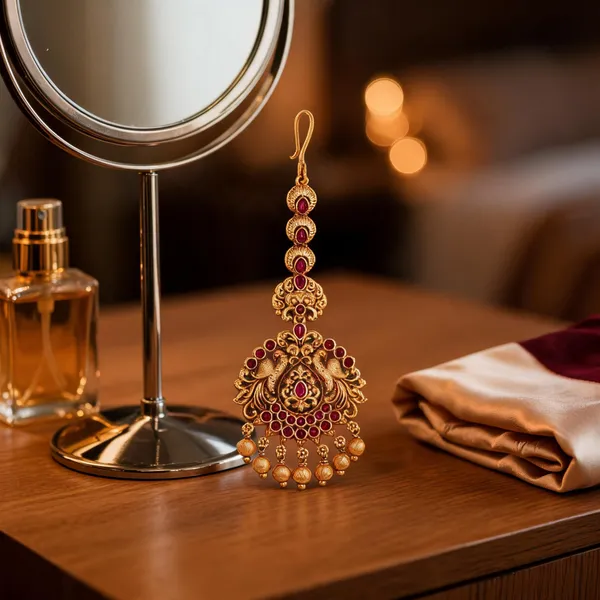 Handcrafted_Antique_Finish_Temple_Maang_Tikka_Red