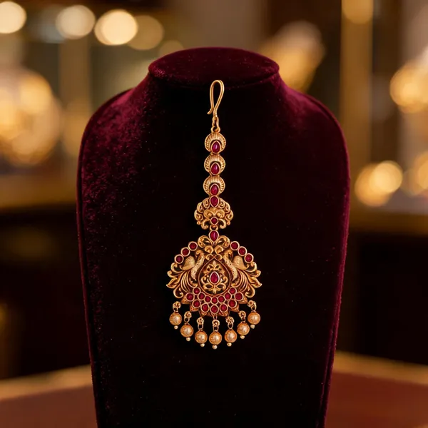 Handcrafted_Antique_Finish_Temple_Maang_Tikka_Red