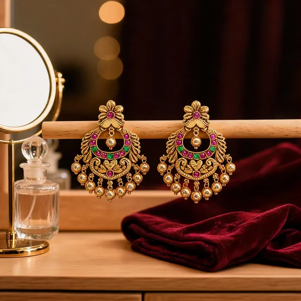 Antique_Chandbali_With_Ruby_Green_Beads_Red