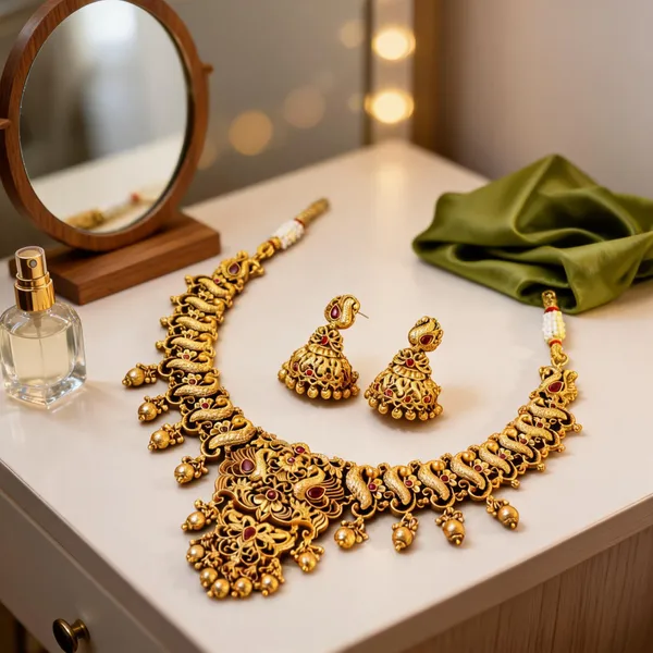Peacock_Flower_Short_Necklace_Set_Red