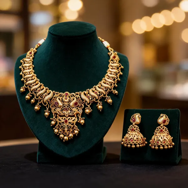 Peacock_Flower_Short_Necklace_Set_Red