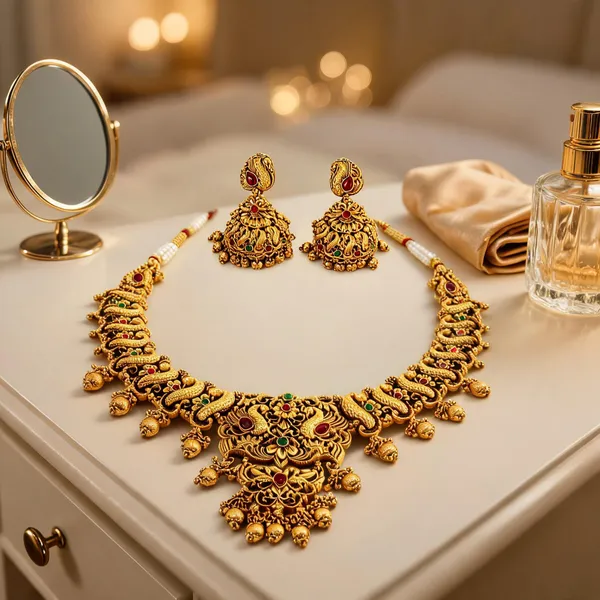 Peacock_Flower_Short_Necklace_Set_Green