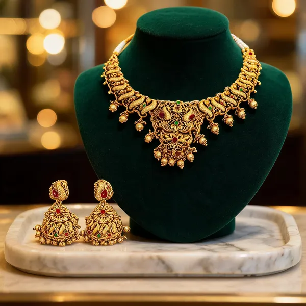 Peacock_Flower_Short_Necklace_Set_Green